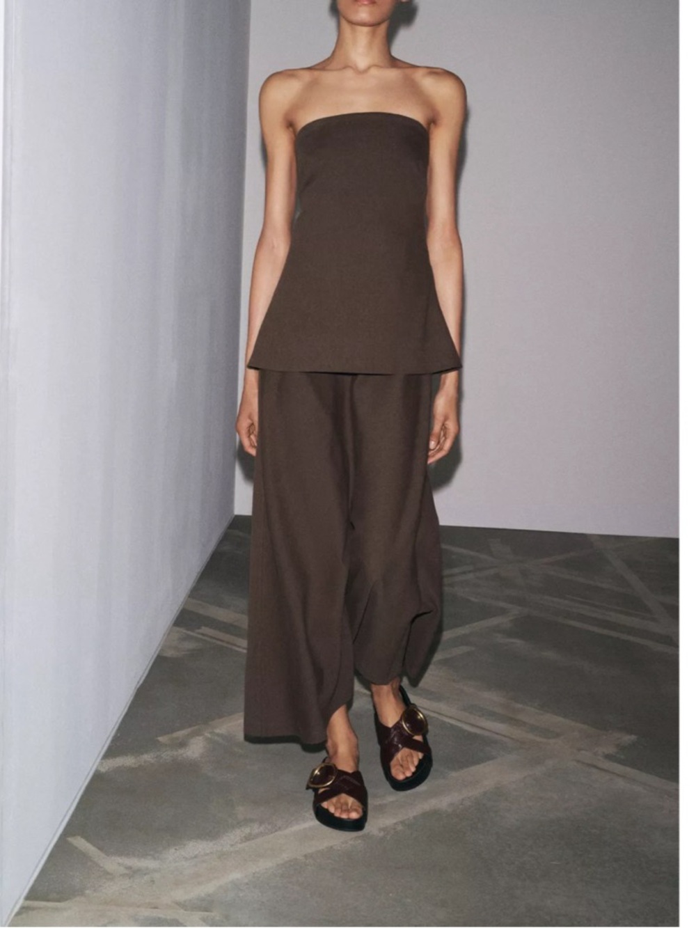 Zara Strapless Brown Midi Dress